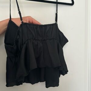 Free People Black 2 Piece Silky Slip Pajama Set Cami Skirt Size L Black